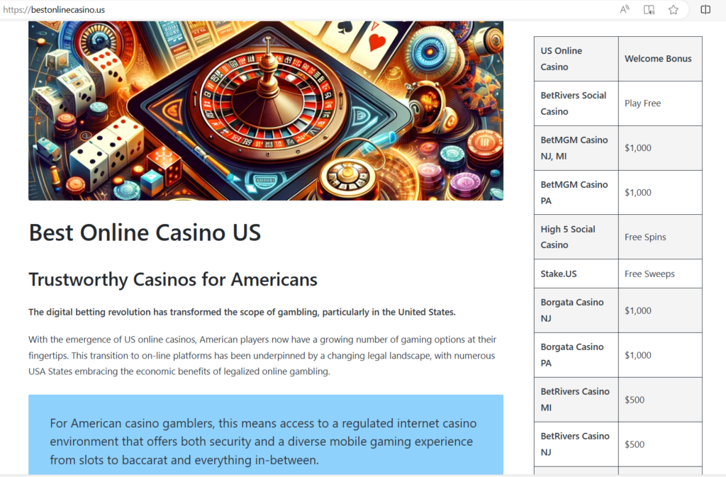 Best Online Casino US Homepage